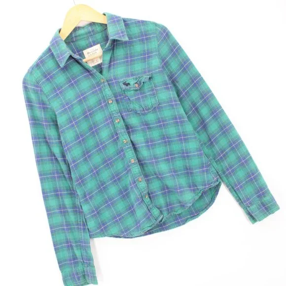 Abercrombie & Fitch Flannel Shirt Women's Green Button Down Long Sleeve Small S - Picture 2 of 7